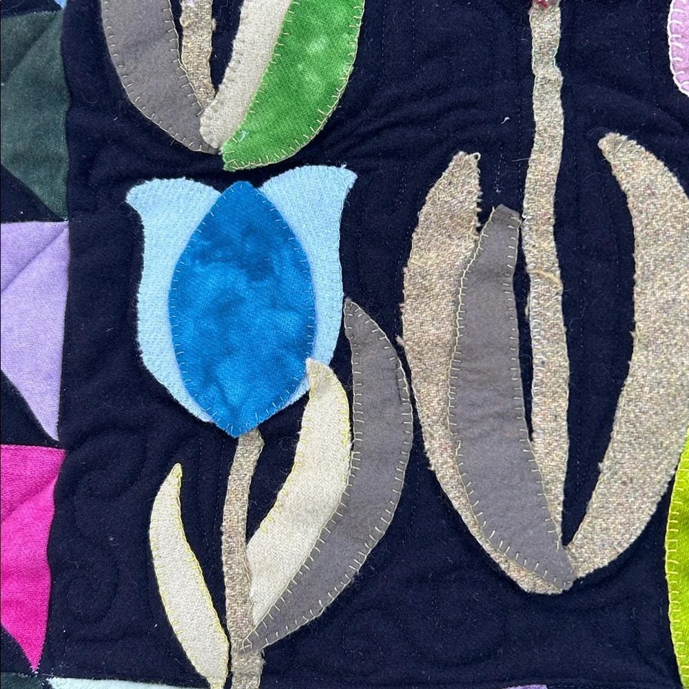 OOAK Handcrafted Wall Hanging Celestial Whimsigoth Applique Flowers Wool Batik